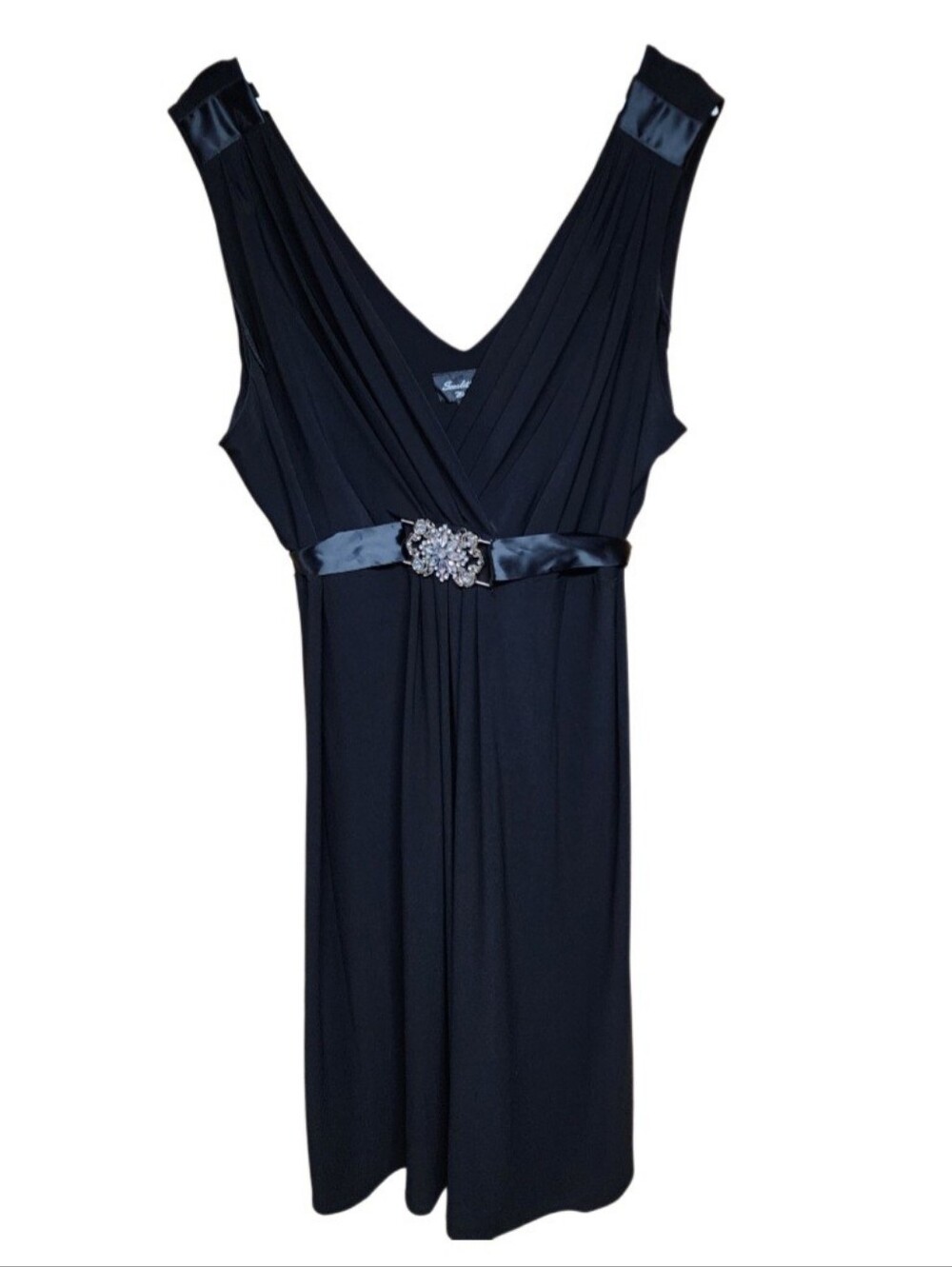 Scarlett Nite Black Sleeveless V-Neck Cocktail Dress Sz 22 Midi LBD Elegant